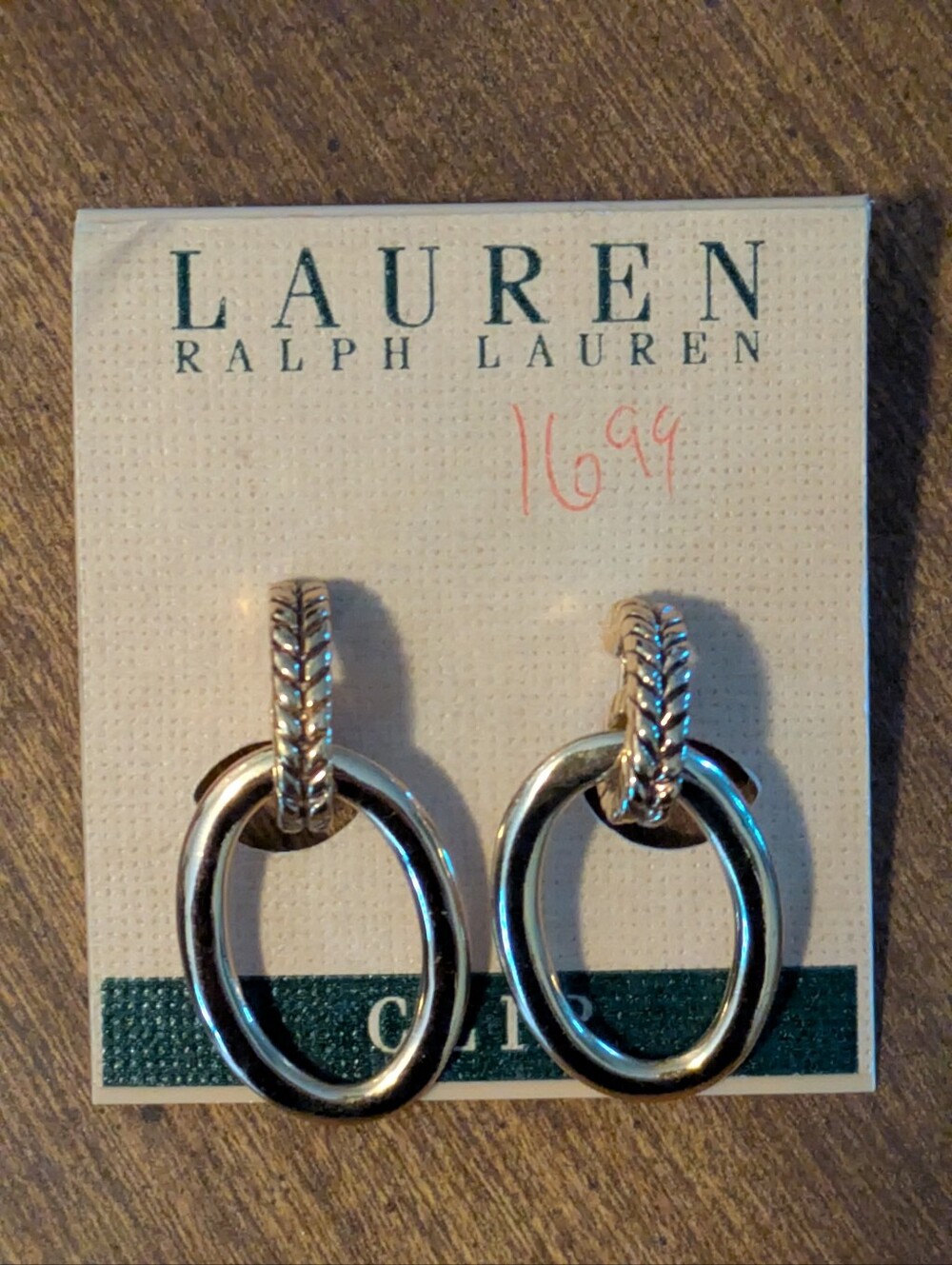 Vintage Gold Tone Lauren Ralph Lauren Clip Earrings NWT